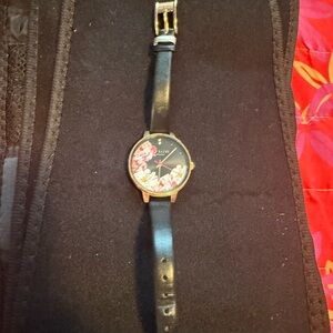 Ted Baker London Black and Gold Watch with Floral Dial